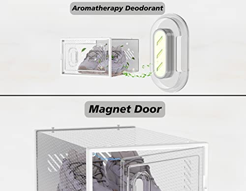 Stackable Clear Plastic Shoe Storage Boxes with Magnetic Door - 12 Pack