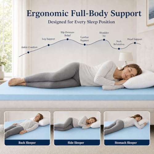 IULULU 3-Inch Cooling Gel Memory Foam Mattress Topper - Queen Size