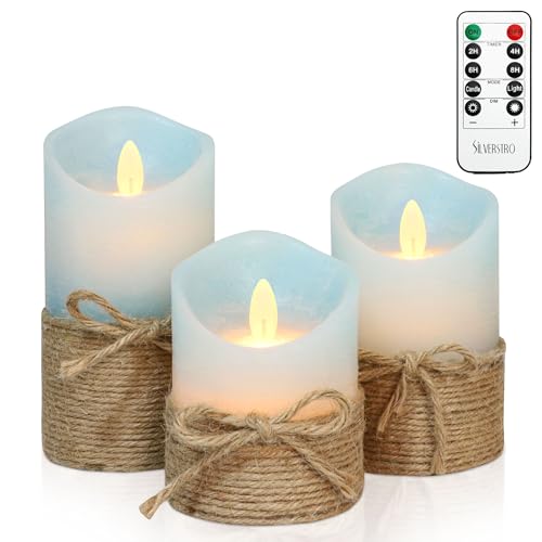 Nautical Decor Flameless Ocean Blue Candles with Remote Control - Ocean Hemp Rope