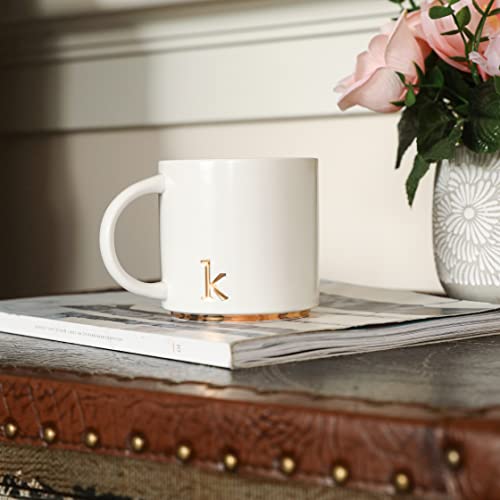 COLLECTIVE HOME Gold Monogram Ceramic Coffee Mug 15 oz with Gift Box