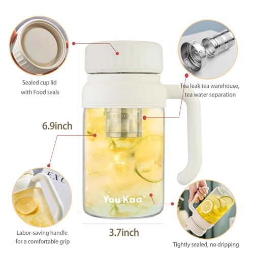 Wangsdjy 32oz Glass Water Bottle with Infuser & Handle - White, Leakproof, Hot & Cold Drinks