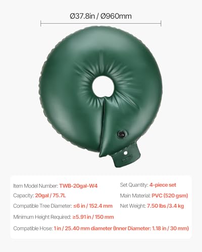 20 Gallon Slow Release Tree Watering Bags - 4 Pack Heavy Duty Drip Ring