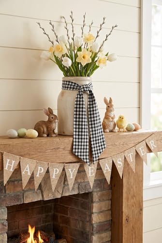 Black and White Gingham Wreath Sash - 5.1 x 54.3 Inch Checkered Plaid Door Ribbon