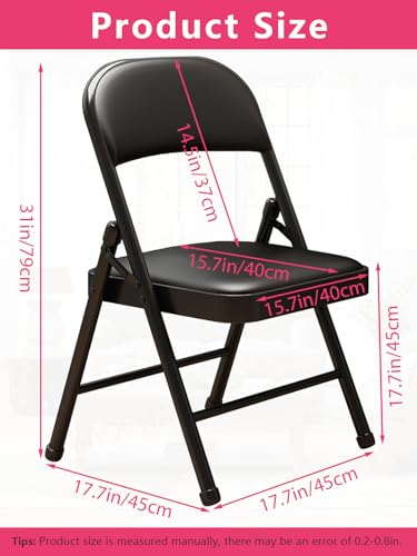 Padded Folding Chair, Portable Steel Metal Frame Seat for Indoor Outdoor Use