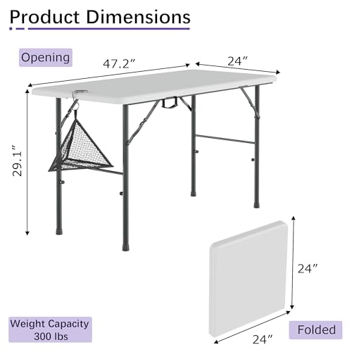 4-Foot Folding Picnic Table with Mesh Bag, Portable Heavy-Duty Utility Table