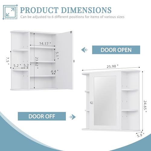 Shintenchi Wall-Mounted Bathroom Medicine Cabinet with Mirror - White