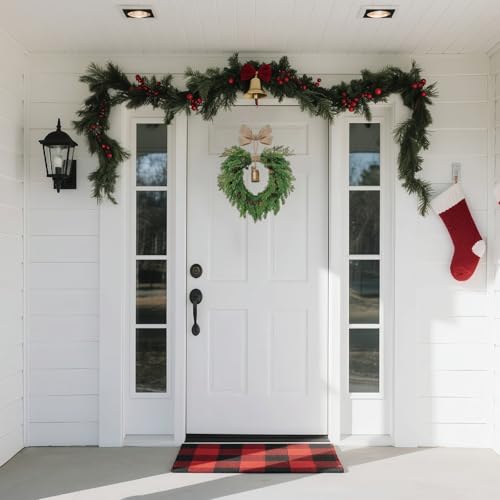 Jauksrola Bell Pinecone 20in Heart-Shaped Christmas Wreath - Front Door, Indoor/Outdoor