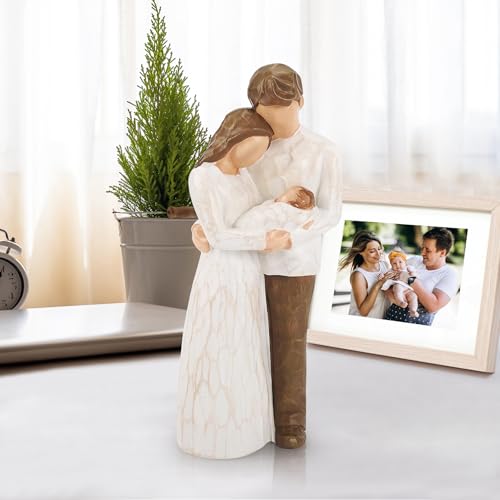 Family of Three Figurine for New Parents, Hand-Painted Resin Statue
