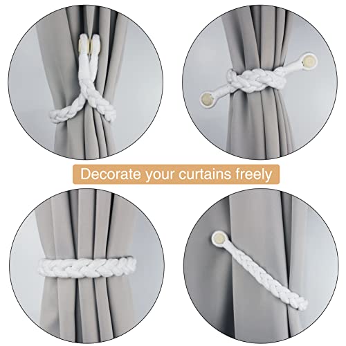 2 Pack Magnetic Curtain Tiebacks, Hand-Woven Cotton Rope Holdbacks