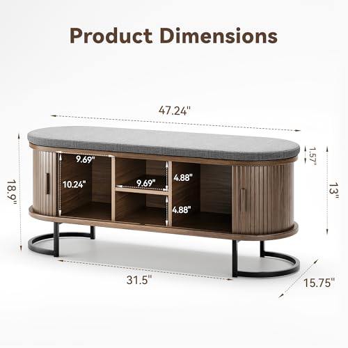 47-Inch Shoe Storage Bench with Cushioned Seat and Sliding Doors