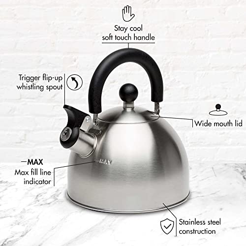 Stainless Steel Whistling Tea Kettle for Stovetop, 1.5-Quart Fast Boil
