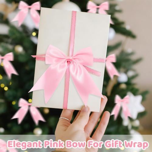 Pink Satin Ribbon Bows Set - Christmas Tree, Wreath & Gift Wrap Decorations