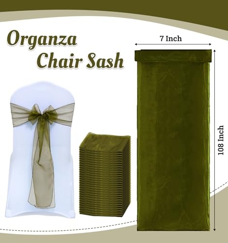 Olive Green Sheer Organza Chair Sashes - Pack of 25 Wedding Chair Bows
