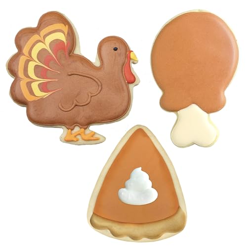 Ann Clark Thanksgiving Cookie Cutter Set of 3 | Made in USA, Turkey & Pie Shapes