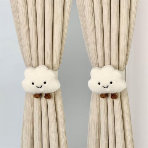 2-Pack Cartoon Cloud Curtain Tiebacks, Adjustable Cotton Rope Holdbacks