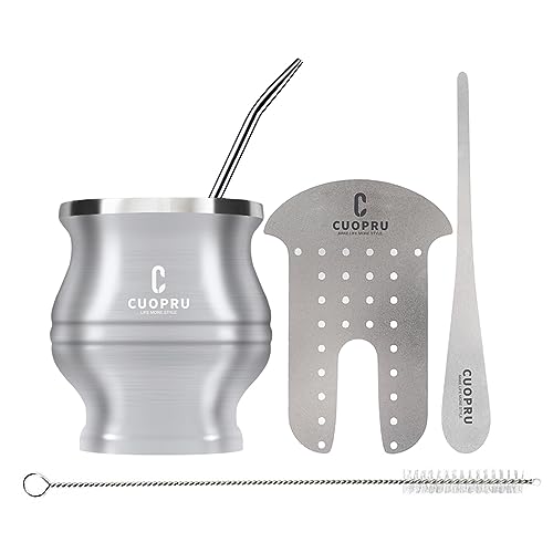 Cuopru Stainless Steel Yerba Mate Cup Set - Double Walled Tea Gourd with Bombilla & Accessories