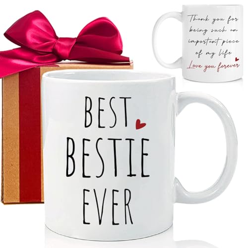 Best Bestie Ever Mug Gifts for Women, 11oz White Ceramic Coffee Cup,