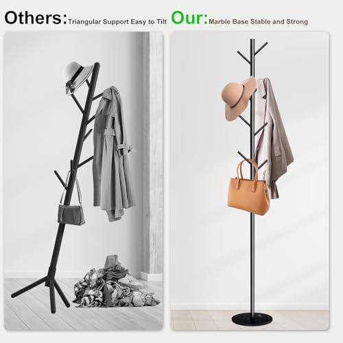 Freestanding Metal Coat Rack with Natural Marble Base, 8-Hook Coat Stand