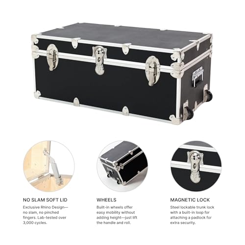 Large Rolling Storage Trunk, 32-Inch Footlocker with Wheels, Birch Plywood