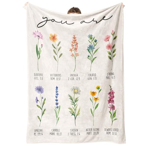 Afterprints Christian Flowers Blanket for Women 60 x 80 in Cream