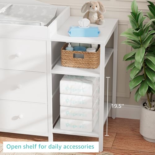 Baby Dresser with Changing Table Top, 6 Fabric Drawers & Nursery Shelf