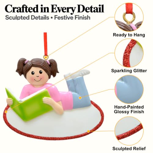 Love Reading Girl Christmas Ornament Personalized Book Lover Tree Decor