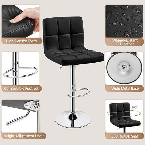 Adjustable Swivel Bar Stools Set of 4, Faux Leather Counter Height Chairs