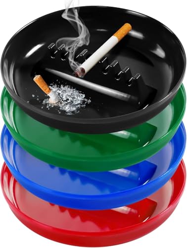 Large 7-Inch Durable Melamine Ashtray for Cigarettes and Cigars - 4 Pack