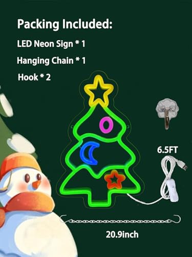Pedaiah Christmas Tree Neon Sign LED - Holiday Wall Decor, USB Powered, 8.7x12.7 Inches