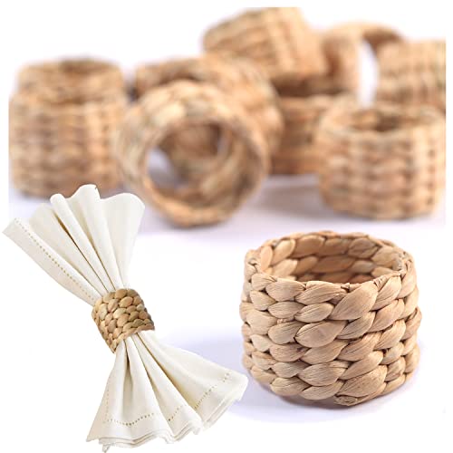 48 Pcs Water Hyacinth Napkin Rings Set for Wedding Holiday Dinner Home Decor