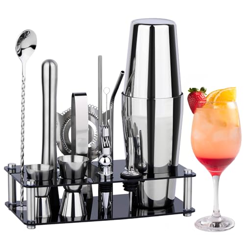 Wukuna 15-Piece Cocktail Shaker Bartender Kit with Acrylic Stand - Professional Bar Set