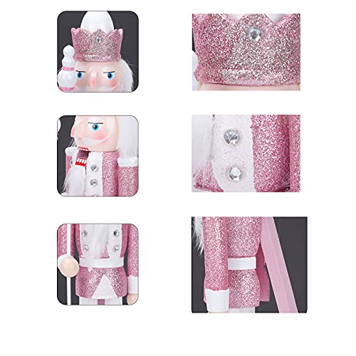 Pink Wooden Nutcracker Soldier Figure - 12 Inch Festive Christmas Decor