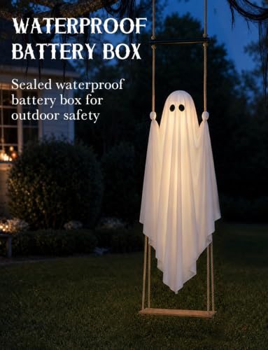 Joyehome 3.7FT Hanging Swing Ghost Outdoor Halloween Decoration with Waterproof Remote Lights