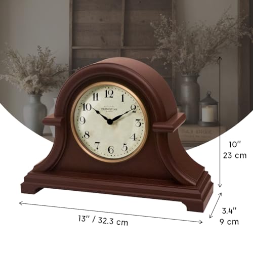 Vintage Farmhouse Mantel Clock - 13-Inch Walnut Brown Desk & Shelf Clock