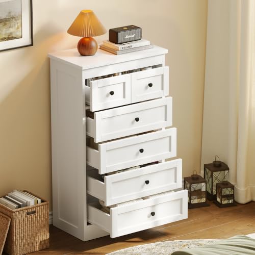 Tall 6-Drawer Wood Dresser, Modern Vertical Storage Chest for Bedroom