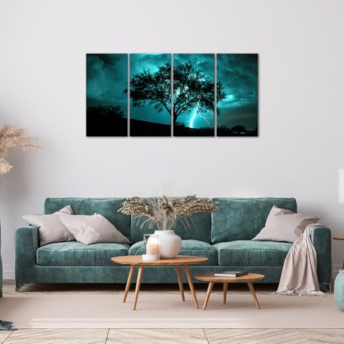 NutArtPic Teal 4-Piece Tree Canvas Wall Art 12x24 set of Framed Landscape Paintings