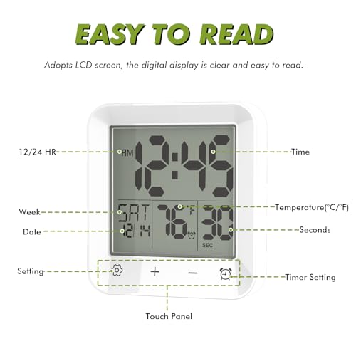 Waterproof Digital Shower Clock with Countdown Timer and Temperature Display