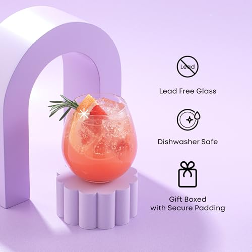 Stemless Wine Glasses - 15 Ounce Shatter-Resistant Set of 4