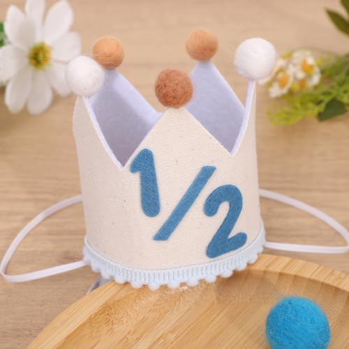 Blue and Cream 1/2 Birthday Crown for Baby Boy - Halfway to One Photo Prop