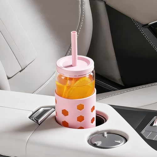 16oz Glass Iced Coffee Cups with Lids and Straws, 4-Pack Mint