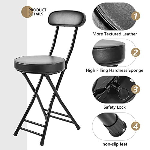 23.6-Inch Portable Folding Bar Stool with Back, Heavy-Duty Collapsible Chair