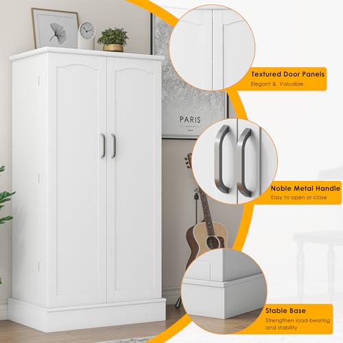 47-Inch Kitchen Pantry Storage Cabinet with Doors & Adjustable Shelves - White