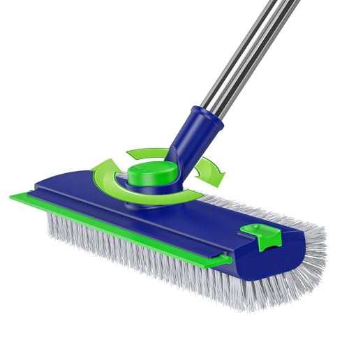 3-in-1 Floor Scrub Brush with Squeegee and Adjustable Long Handle