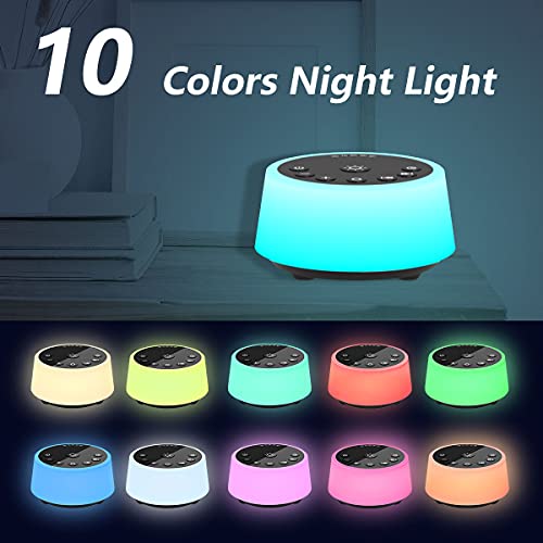 White Noise Sound Machine with 10 Color Night Light & 25 Soothing Sounds