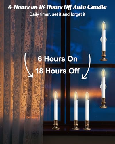 SUNSGNE C26 LED Battery Operated Flameless Window Candles with Auto Timer, 4 Pack, Antique Bronze Base