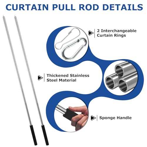 Adjustable Curtain Pull Wand - 31 to 46 Inch Stainless Steel Rod (2 Pack)