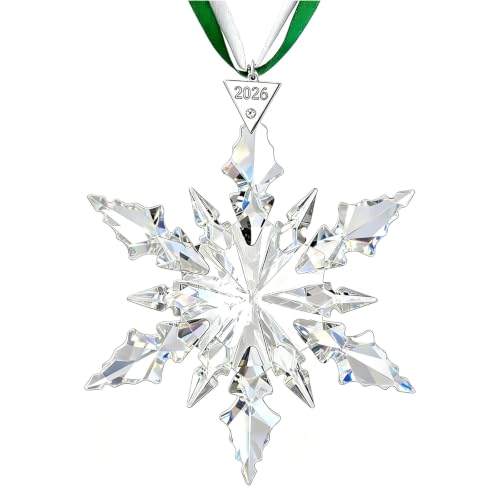 GRQCE 2026 White Transparent Crystal Snowflake Christmas Ornament - Snowflake Star Pendant with Gift Box, Holiday Decor