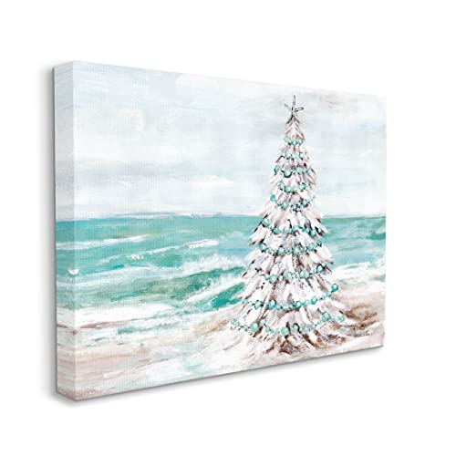 Snowy Christmas Tree Beach Canvas Wall Art - 16 x 20 in, Stretched Gallery Wrap