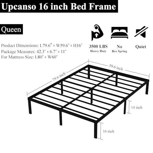 Queen Size Metal Platform Bed Frame, 14-Inch Under-Bed Storage, Heavy Duty