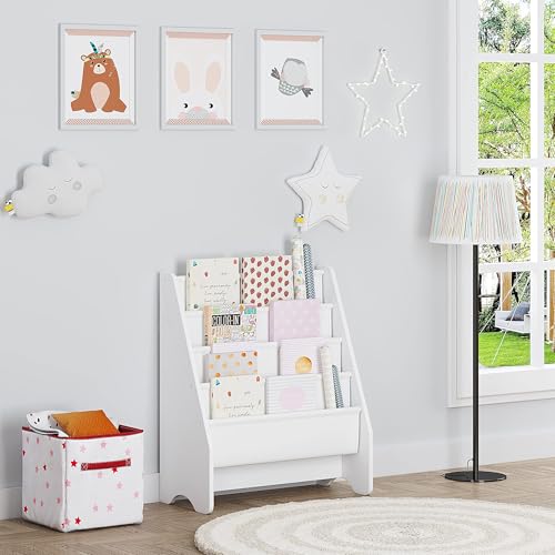 4-Tier Kids Bookshelf with Cotton Slings - Front-Facing Toddler Book Rack